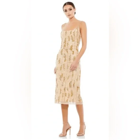 Mac Duggal Nude/Gold Sequin Embellished Midi Dress Size 0  NWOT  #10770 - Picture 5 of 11